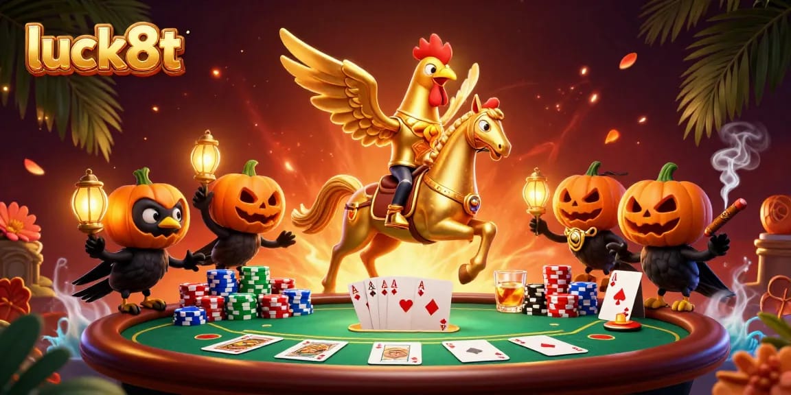 Engage with luck8t through thrilling poker action in a vibrant, midnight casino setting.