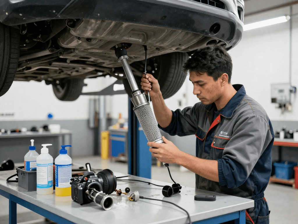 Fachmann bei der DPF-Reinigung in einer professionellen Werkstatt zur Optimierung der Fahrzeugleistung.