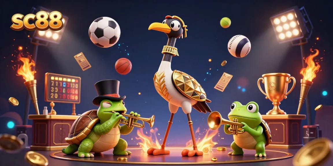 Engage in thrilling gameplay at sc88 with vibrant characters, sports elements, and a lively speakeasy backdrop.