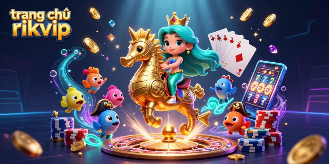 Engage with the vibrant scene showcasing trang chủ rikvip featuring a mermaid princess and a seahorse in a dynamic casino setting.
