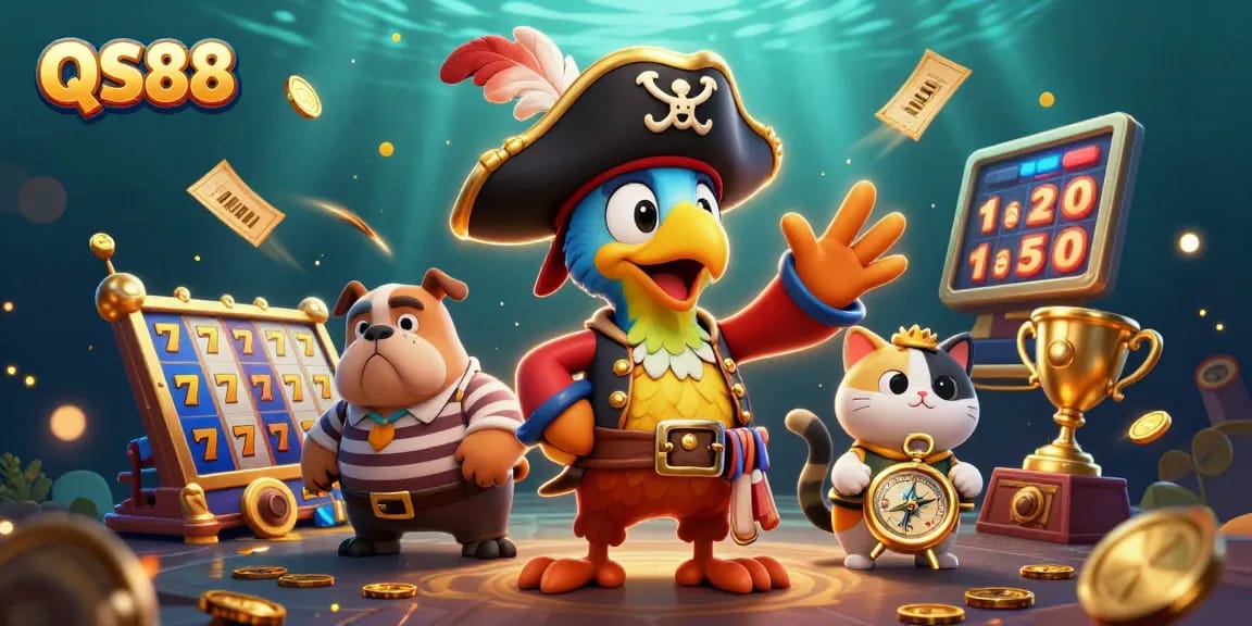 Experience the thrill of QS88 with pirates and jackpots in a dynamic casino scene