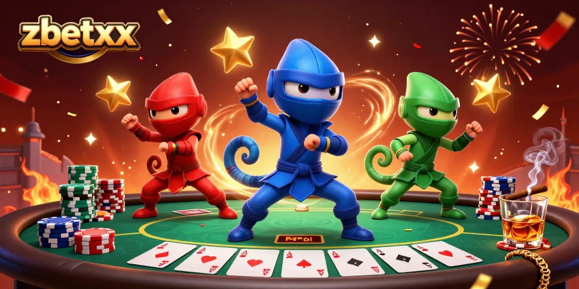 Engage with thrilling gameplay at zbetxx as ninja chameleons unleash dynamic poker action amidst vibrant casino elements.