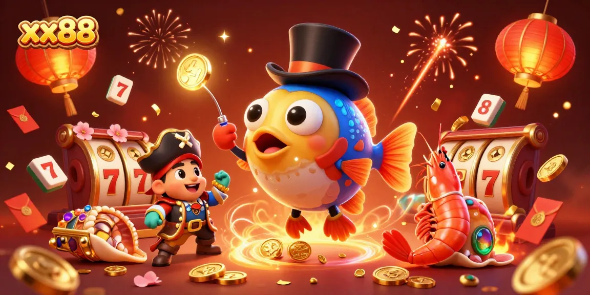 Engage with xx88's captivating 3D pirate-themed casino art featuring vibrant characters and elements.