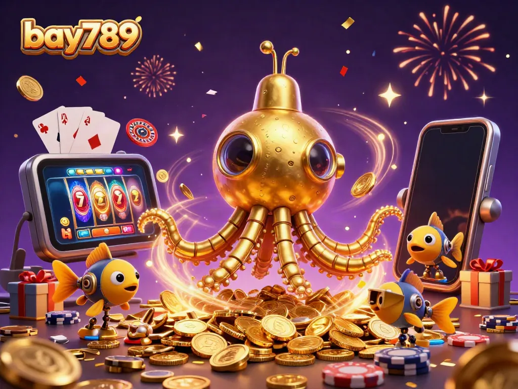Experience thrilling gameplay with bay789 featuring a unique kraken-inspired scene bursting with casino elements.