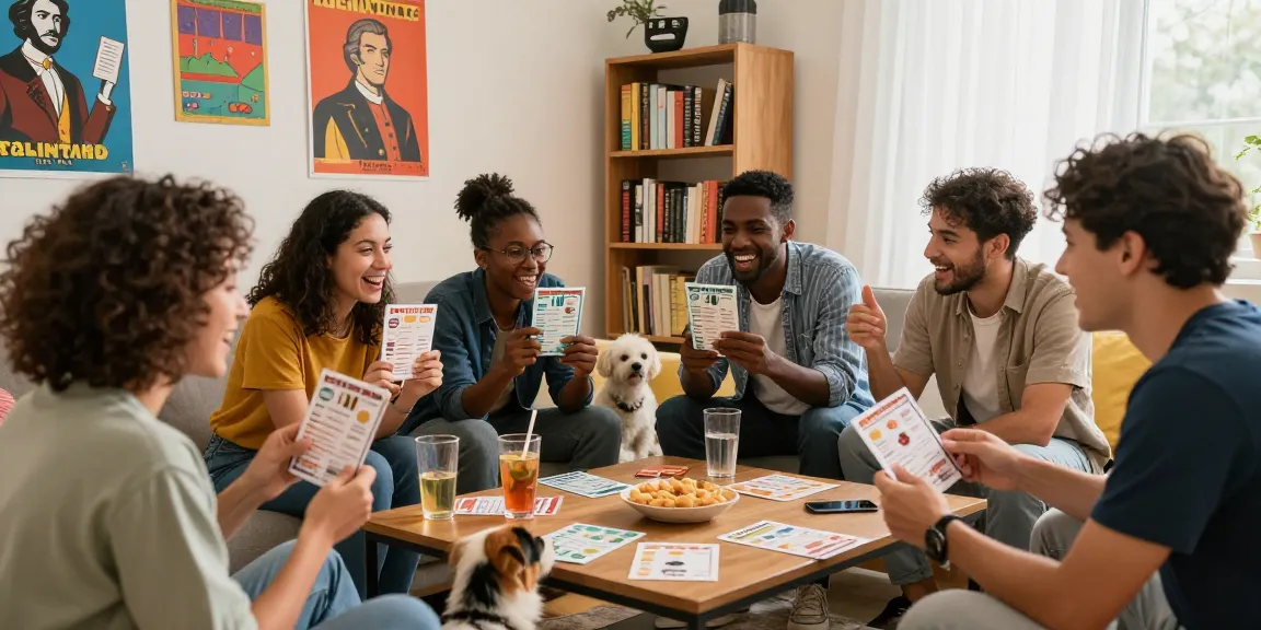 Gruppenspaß beim Quiz Allgemeinwissen in einem freundlichen Umfeld mit historischen Themen.