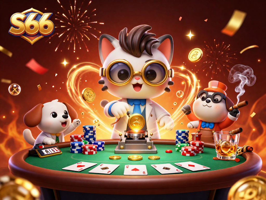 Join the excitement of S66 poker as our mad scientist cat creates winning strategies!