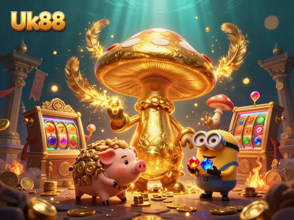 Experience the magic of Uk88 with a treasure-seeking wizard in a dynamic slot-themed scene.