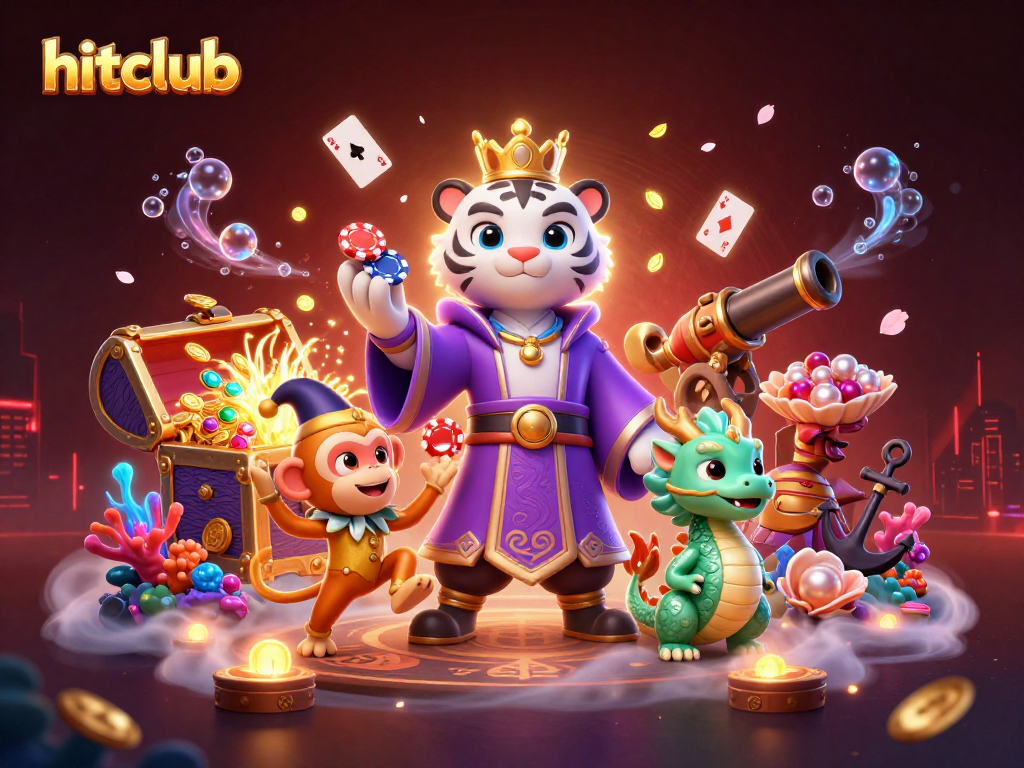 Hitclub engages gamblers with an exciting 3D illustration showcasing a royal tiger and playful monkey.