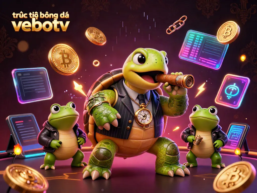 Engage with a vibrant visual of trực tiếp bóng đá vebotv scene featuring cartoon characters surrounded by crypto elements, emphasizing casino excitement.