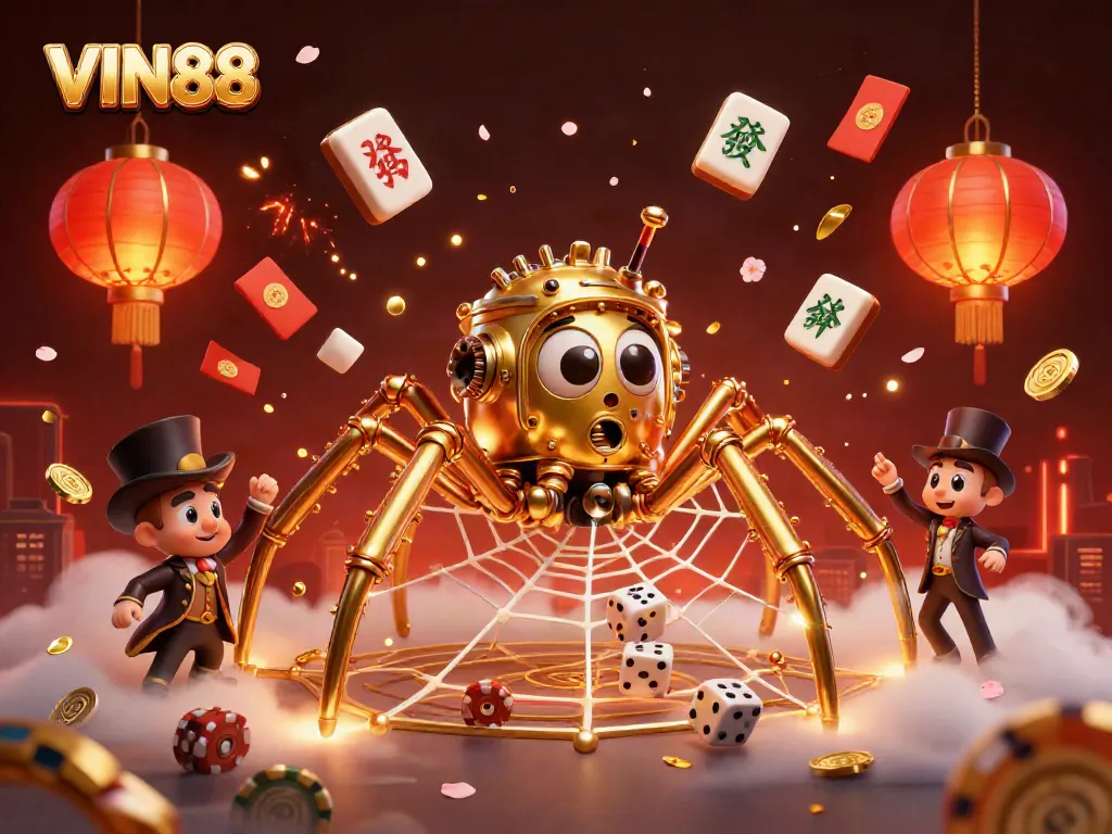 VIN88 captures thrilling casino moments with steampunk elements and vibrant game symbols.
