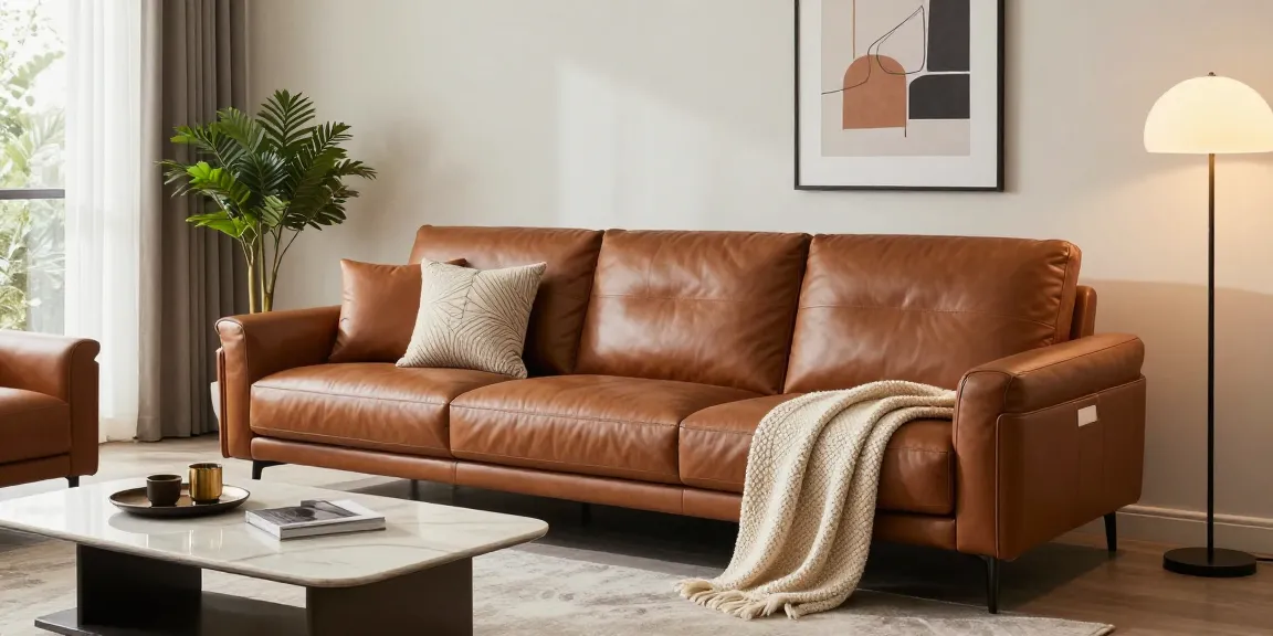 Baxter Sofa Händler Deutschland mit einem Ledersofa in einem modernen Wohnzimmer mit eleganten Dekorelementen.