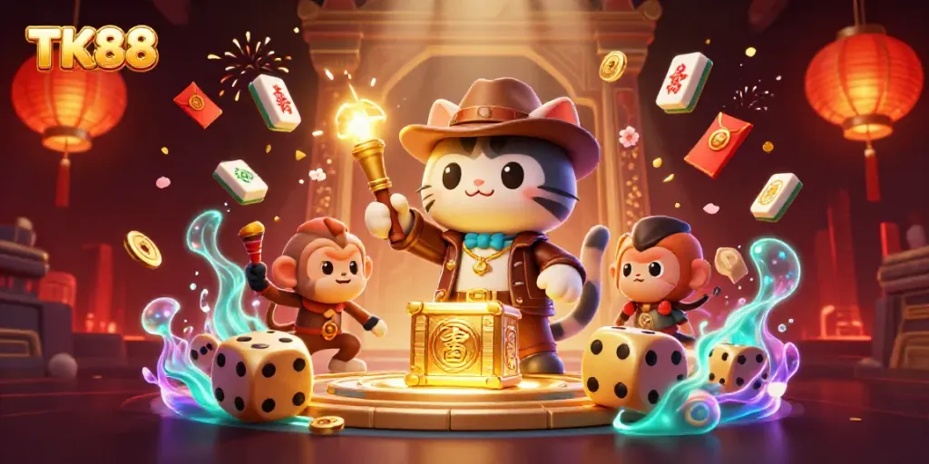 Engage in thrilling casino adventures with TK88 as a cat explorer uncovers treasures.