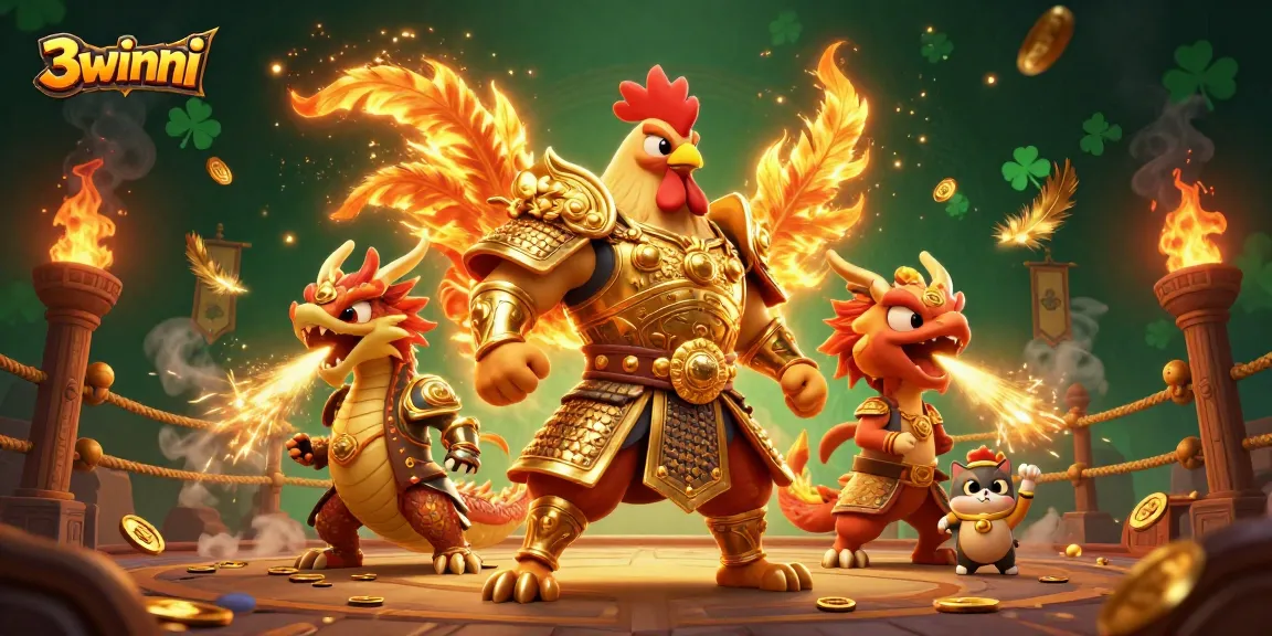 Win big at 3winni with immersive gaming featuring a roaring dragon and lucky cat.
