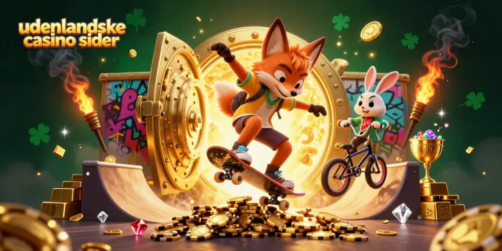 Experience the thrill at udenlandske casino sider with vibrant characters doing tricks over golden poker chips.