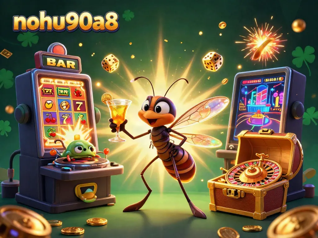 Experience the excitement of nohu90a8 with vibrant casino scenes including jackpot bursts and lively characters.