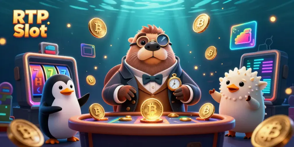 Experience the excitement of RTP Slot with cartoon characters engaged in underwater gaming.