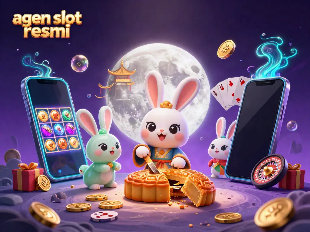 Permainan agen slot resmi dengan ilustrasi bulan, kelinci, dan keberuntungan