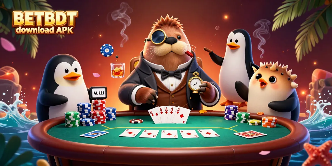 Experience BETBDT download APK with a vibrant 3D casino scene featuring whimsical characters and exciting card gameplay.