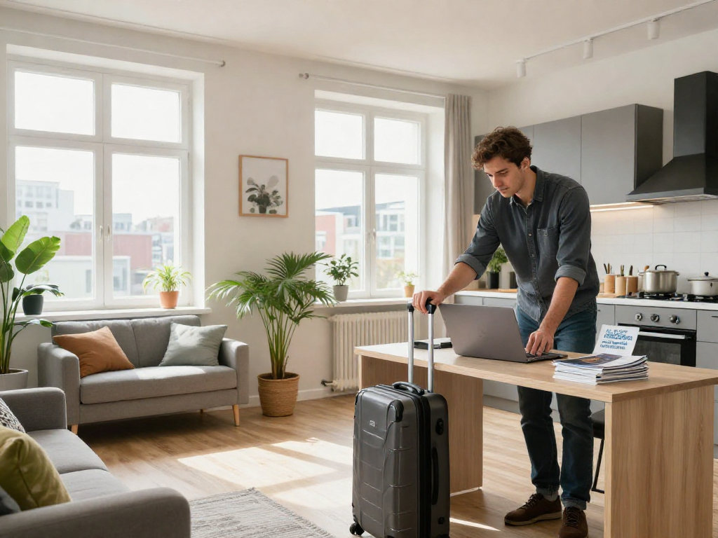 Komfortable Monteurwohnung Hannover mit modernem Design und großer Fensterfront, ideal für Geschäftsreisende.