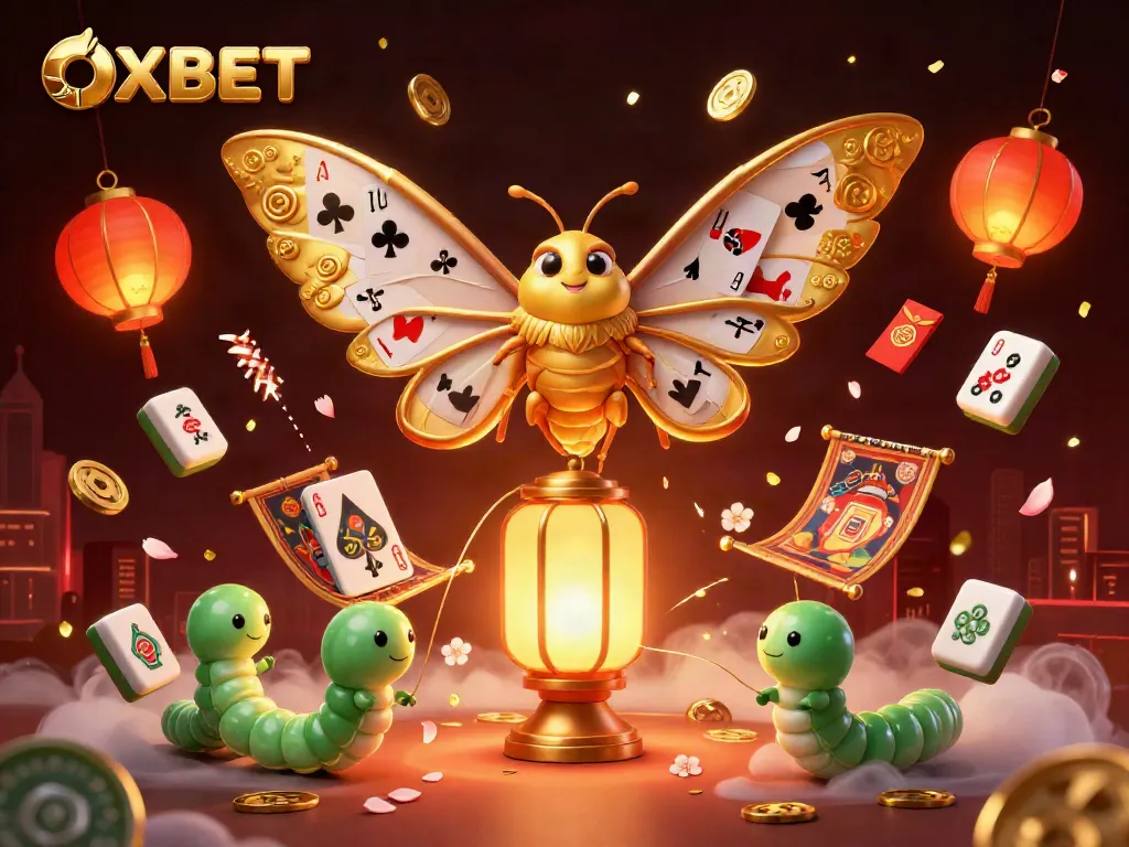 Engage with OXBET's vibrant casino experience featuring a legendary atlas moth and casino motifs.