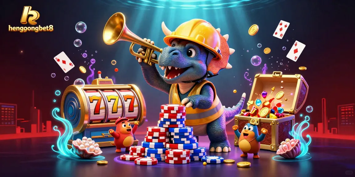 Join the excitement at hengongbet8 with a vibrant casino illustration showcasing playful characters and dynamic gaming elements.