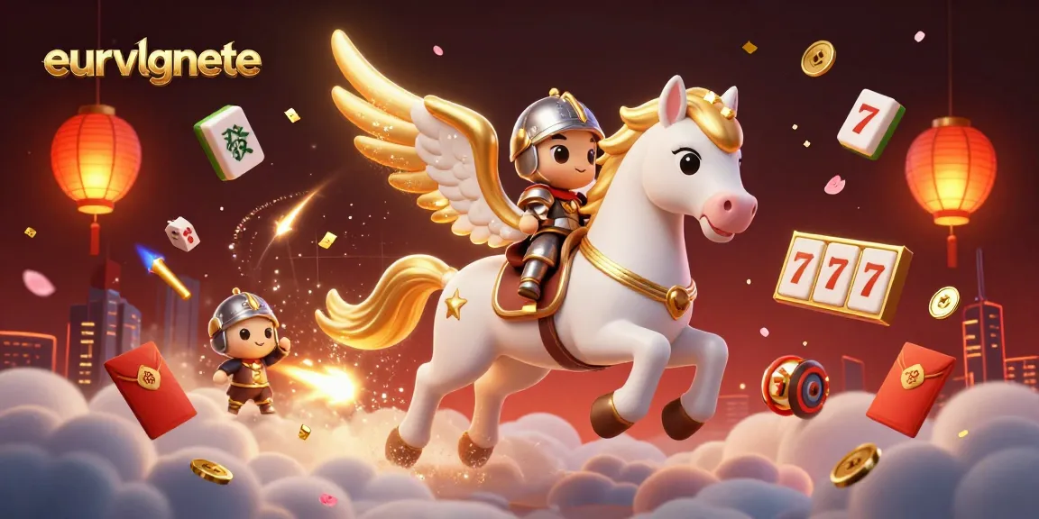 Experience the magic of eurvlgnete with a knight and a celestial horse amidst vibrant casino elements.