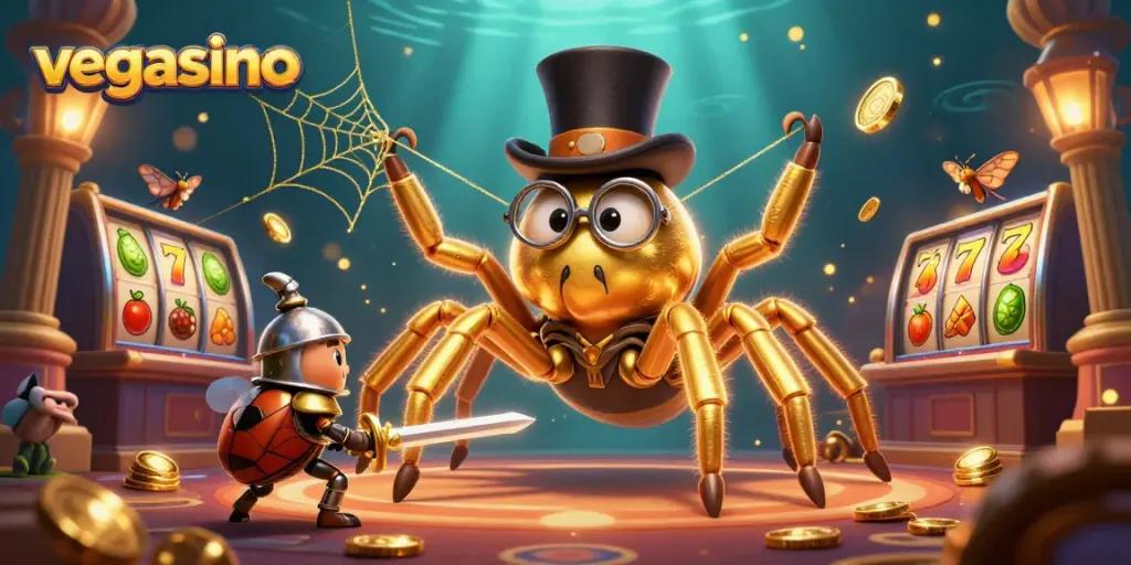 Experience exciting slot action with vegasino in this vibrant casino fantasy illustration.