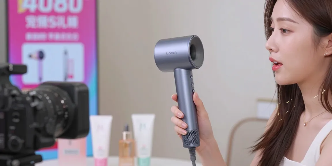 Laifen Föhn in Aktion bei einer Prime Day Präsentation mit ansprechendem Publikum und Beautyprodukten im Hintergrund.