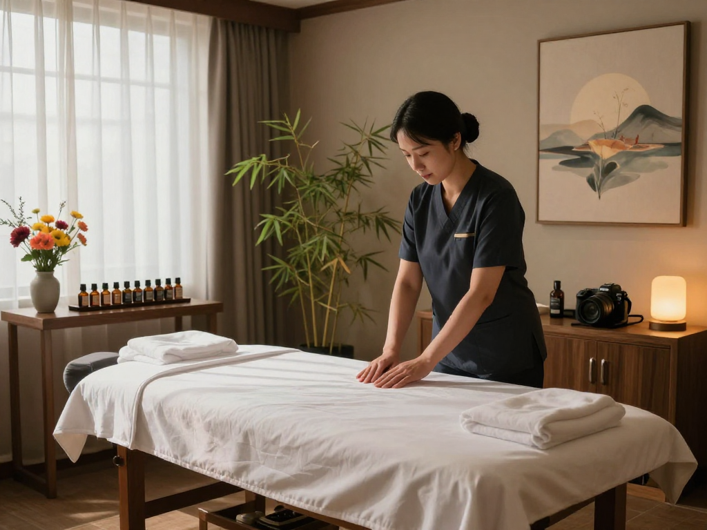 Discover a serene 종로출장안마 massage therapy room with calming decor and essential oils.