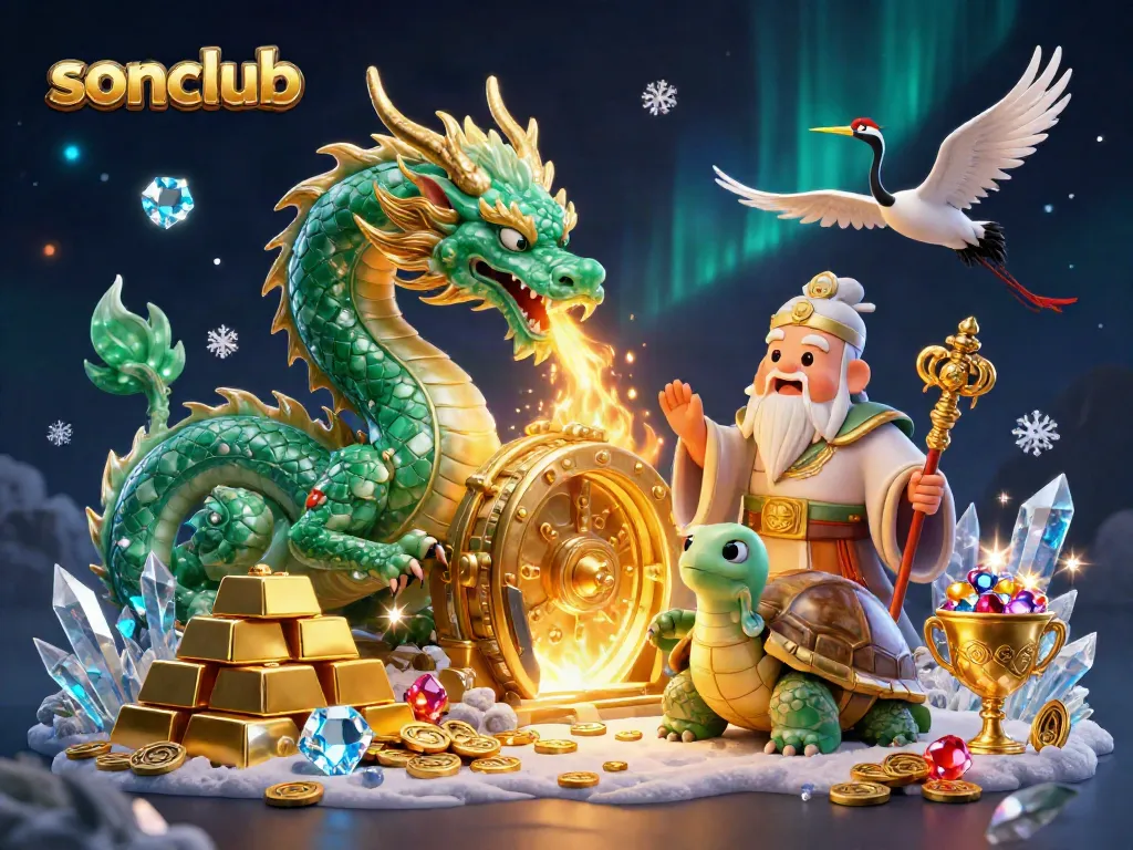 Join the excitement at sonclub, where a fiery jade dragon, wise turtle, and lucky cranes symbolize thrilling wins.