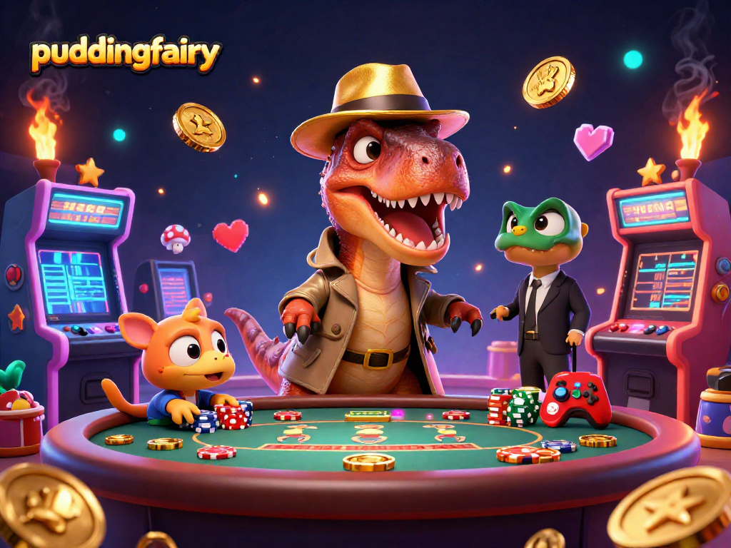 Experience the action at puddingfairy with a velociraptor card counter and casino elements.