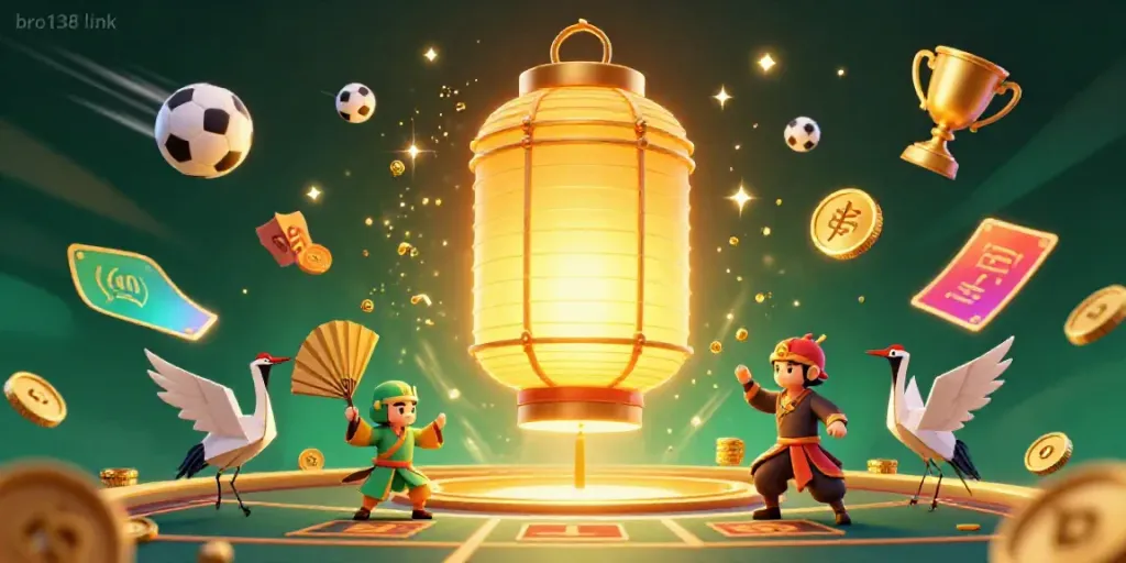 Engage with the thrilling atmosphere of bro138 link at a vibrant casino showcasing traditional and modern game symbols.