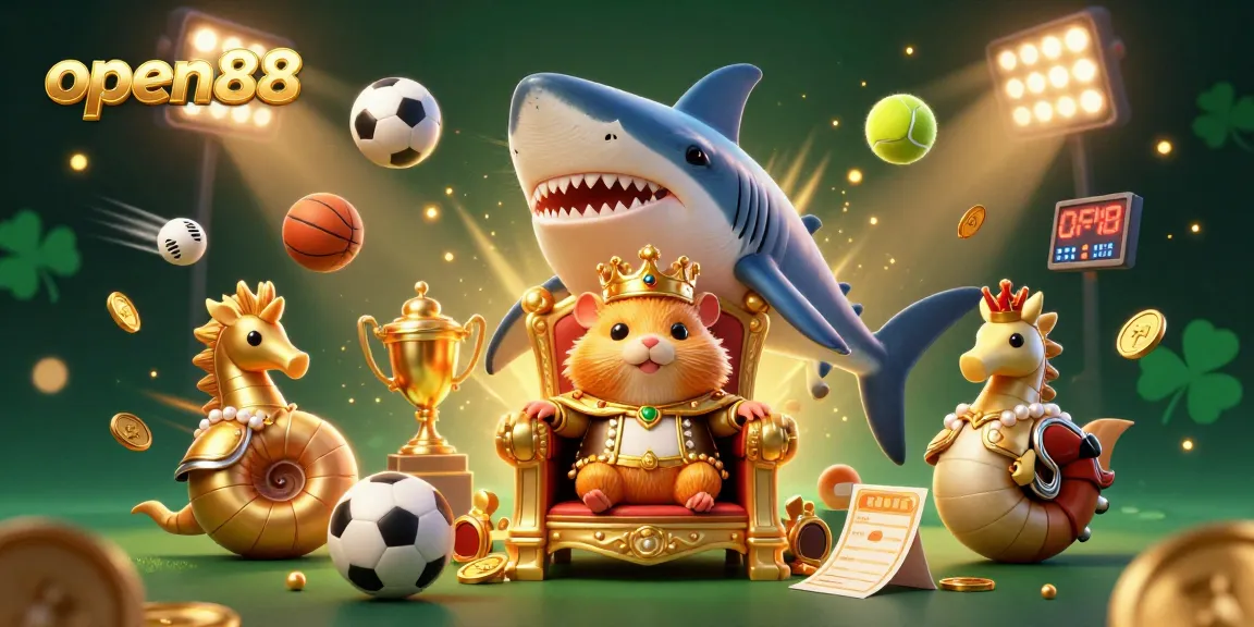 Experience thrilling sports betting with open88 showcasing a golden hamster king and dynamic game elements.