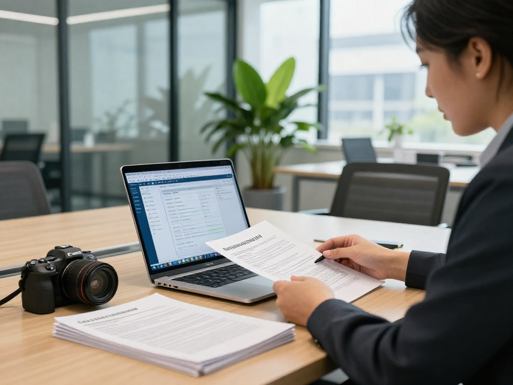Compliance officer analyzing document fraud detection with advanced AI tools in a modern office.