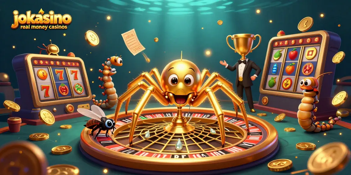 Experience thrills at jokacasino real money casinos with our vibrant roulette-themed illustration.