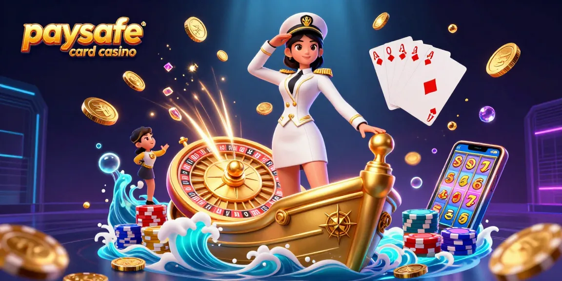 Erleben Sie die Aufregung des Paysafe Card Casinos mit einer lebhaften 3D-Szene, die einen dominierenden Dealer, Spielelemente und einen goldenen Hintergrund zeigt.