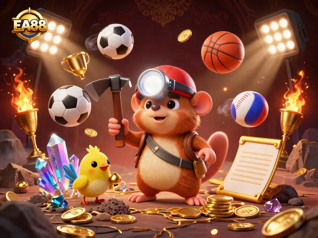 Experience exciting gameplay with EA88 at a vibrant casino scene featuring gold and sports elements.