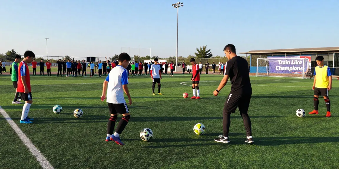 Trainingsball Fußball in Aktion während des Trainings mit jungen Spielern auf dem Spielfeld