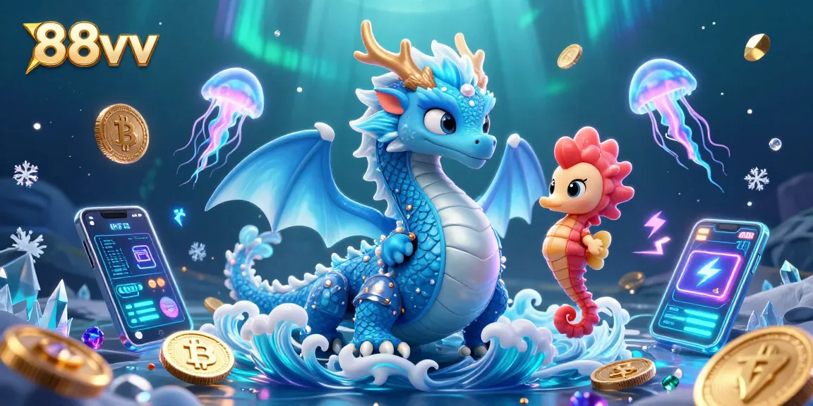 88vv powers up with vibrant dragon and seahorse, highlighting crypto casino excitement