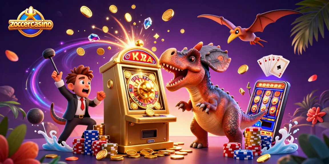 Im Zoccercasino gewinnen lebhaft spielende Charaktere, die goldene Münzen fangen und Joker-Slots drehen.