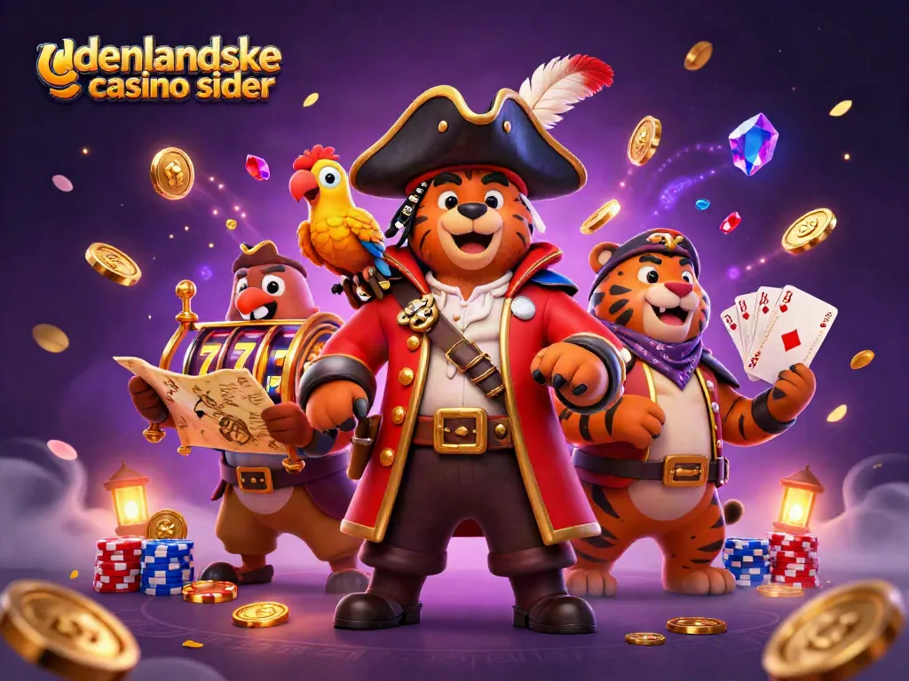 Enjoy gaming adventures with udenlandske casino sider in a vibrant 3D pirate-themed scene.