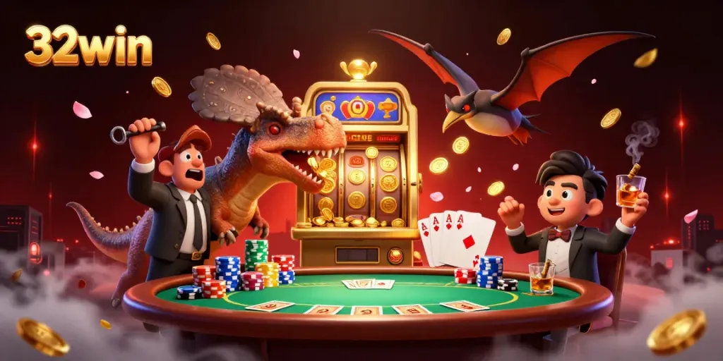 Watch in awe as a pachycephalosaurus celebrates a jackpot at 32win's lively casino.