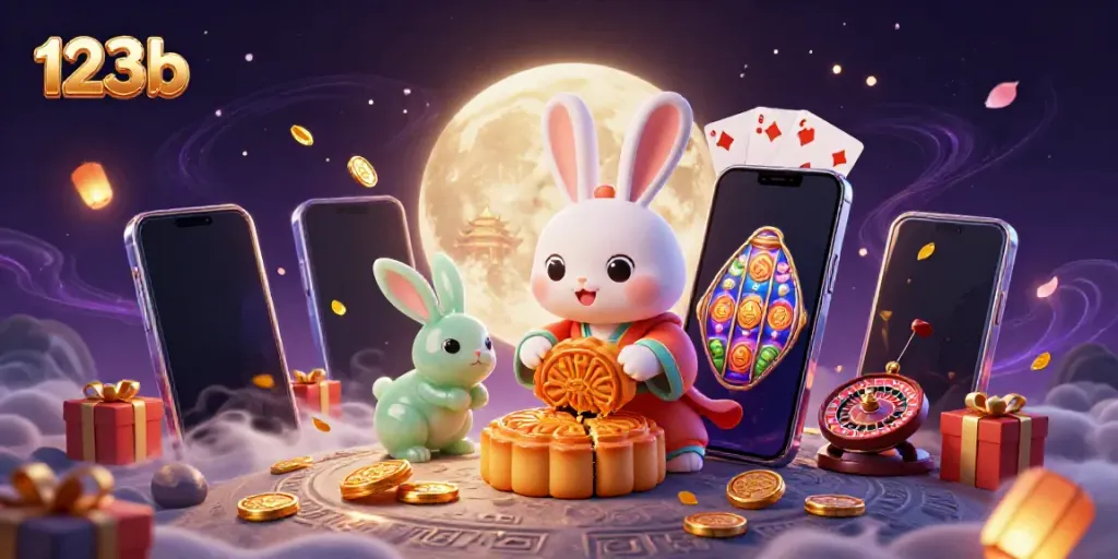 Engage in 123b gambling with vibrant casino elements featuring a lunar moon rabbit illustration.