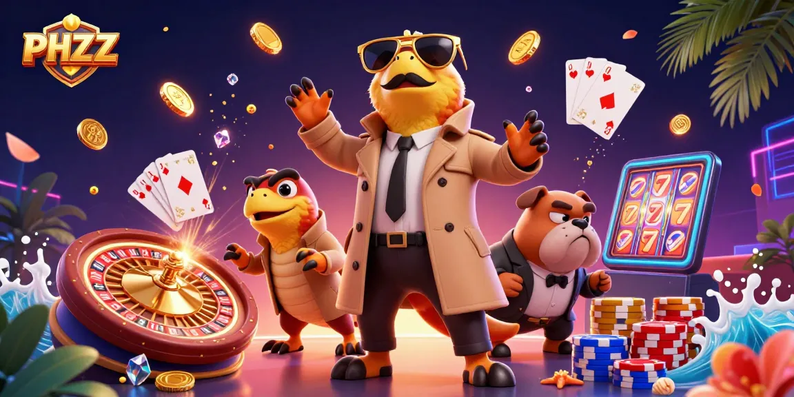 Enjoy a thrilling moment at a casino with PHZZZ raptors trying to sneak in while winning coins and gems.
