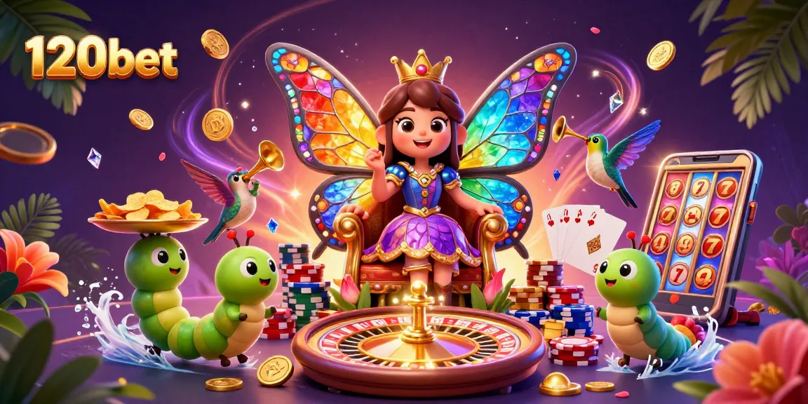 Experience thrilling gameplay at 120bet with vibrant illustrations of games and casino fun.