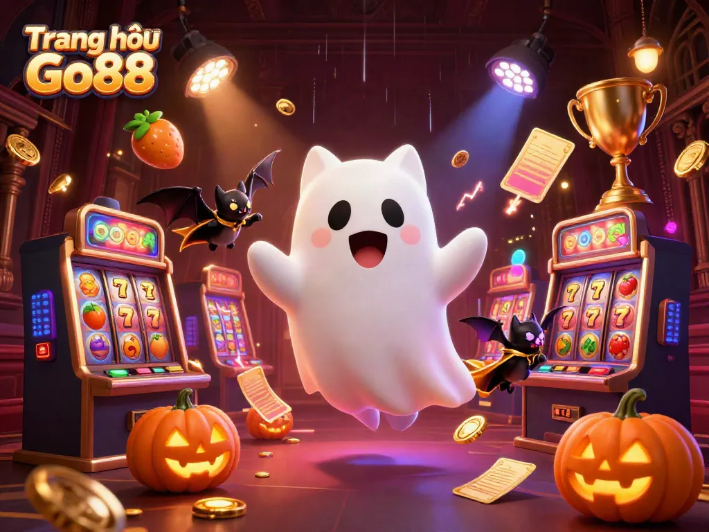 A spirited ghost cat joins players in the vibrant realm of Trang chủ Go88, showcasing thrilling slot games.