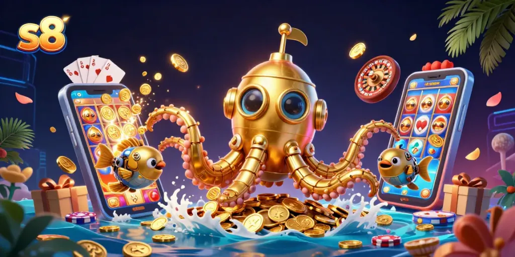 Join the action at s8 and win with colorful slot games in a golden treasure scene.