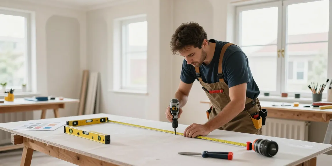 Innenausbau und Trockenbau Augsburg - Handwerker bei der Arbeit in einem hellen, einladenden Innenausbau-Workshop.
