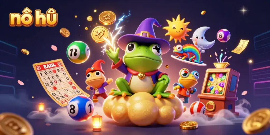 Experience nổ hũ excitement through a magical scene with coins and vibrant game elements.