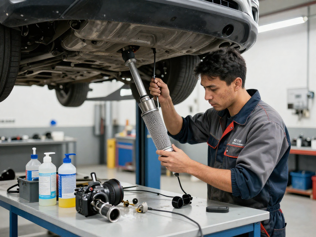 Fachmann bei der DPF-Reinigung in einer professionellen Werkstatt zur Optimierung der Fahrzeugleistung.